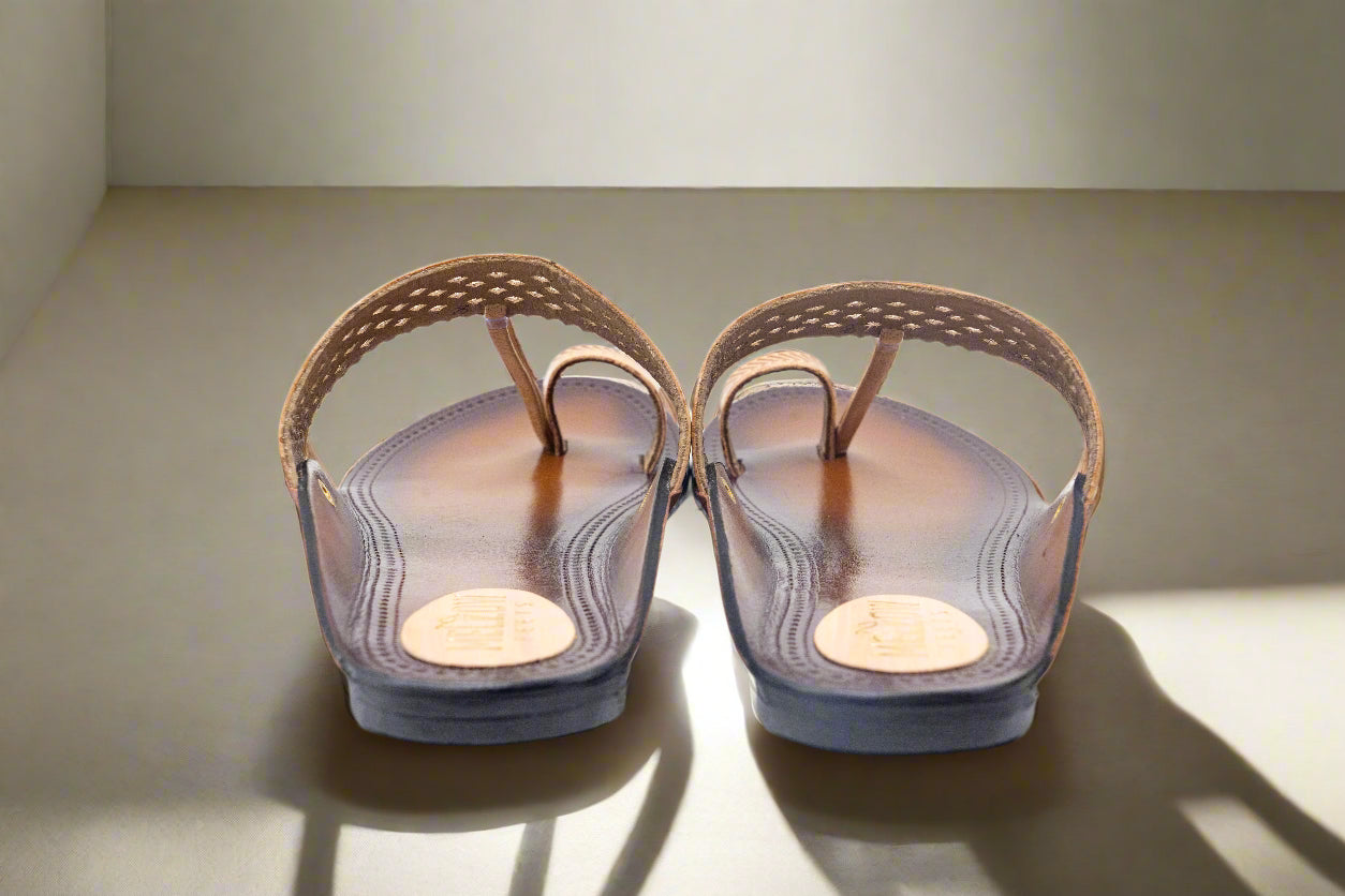 Handwoven Pattern Pure Leather Kolhapuri Flats – Classic Brown