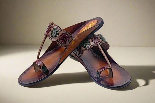 Boho Kolhapuri Flats for Women | Handcrafted Leather Ethnic Sandals