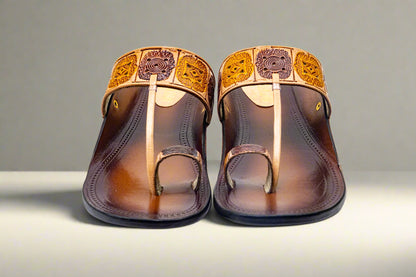 Sunburst Engraved Kolhapuri Flats – Dual Tone Pure Leather