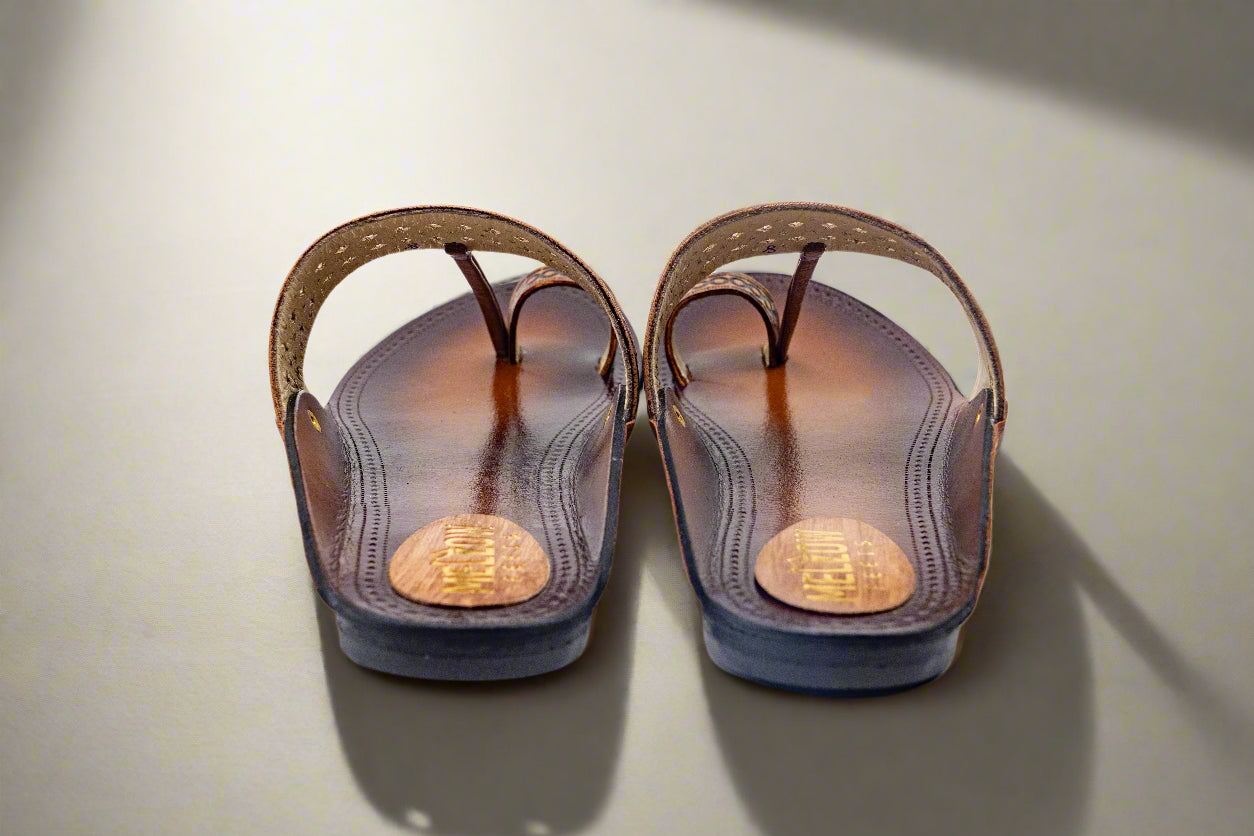 Pair of brown sandals on a white background