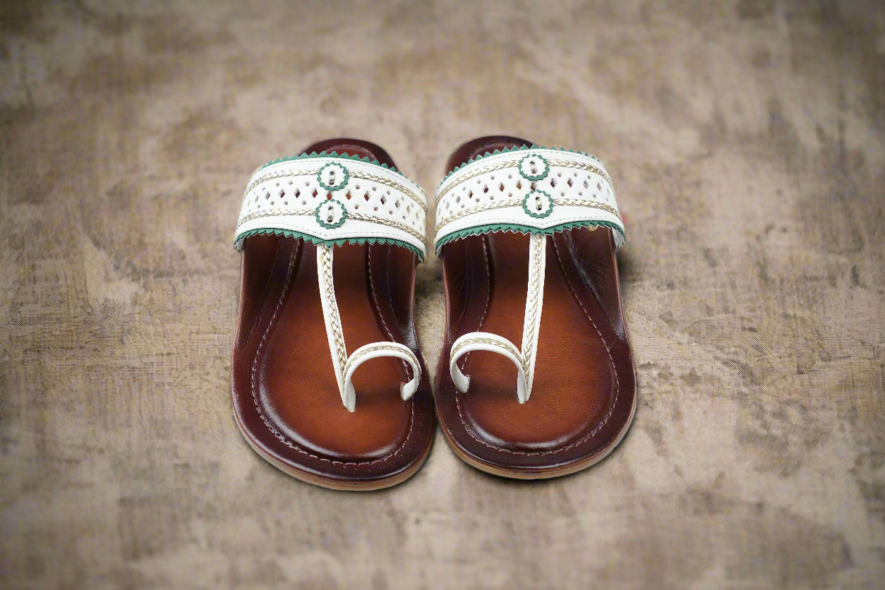 Handmade Indian Kolhapuri sandals by Mellow Feets – close-up