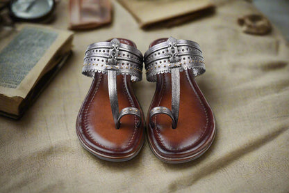 Metallic grey Indian flats with stud detailing