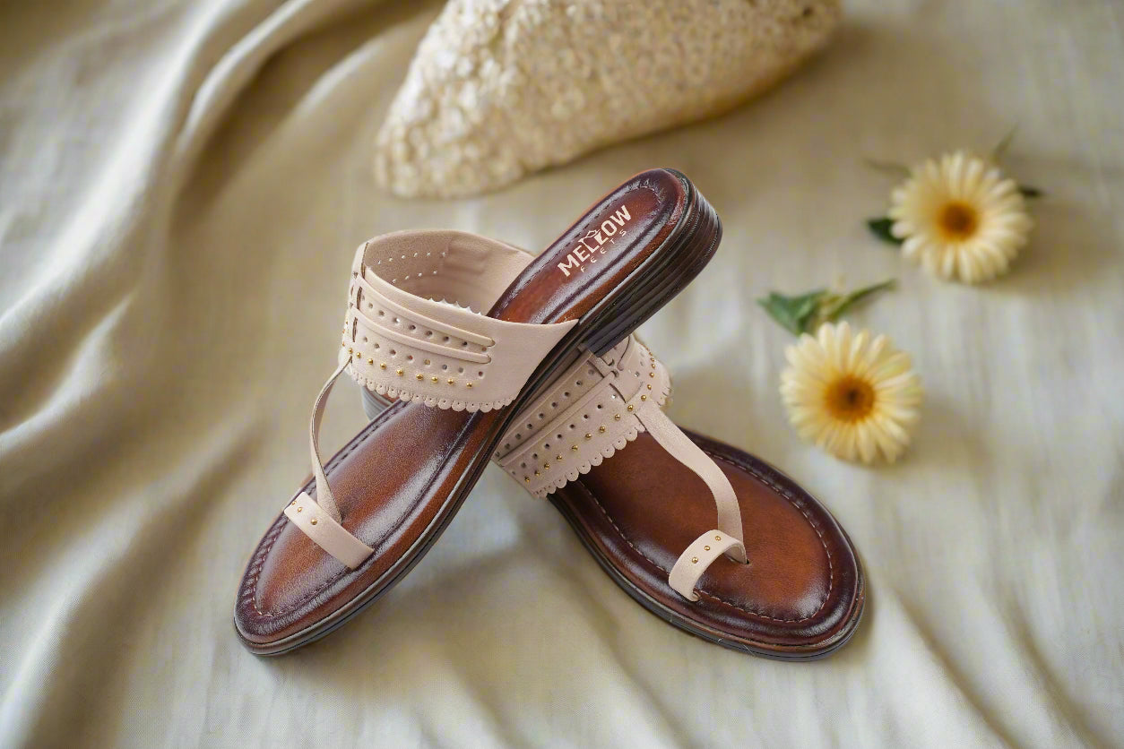 Zehra minimal studded sandals on brown leather sole