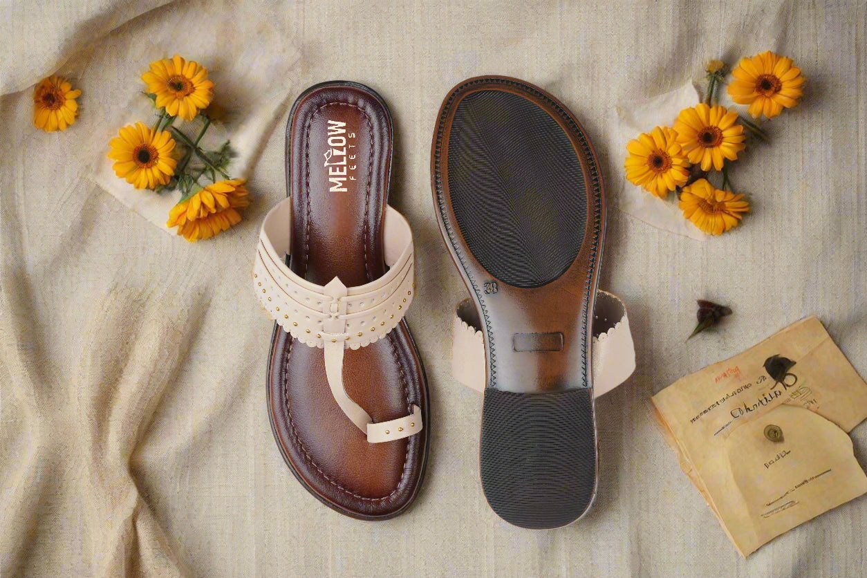 Handcrafted flat leather chappals for women – Mellow Feets