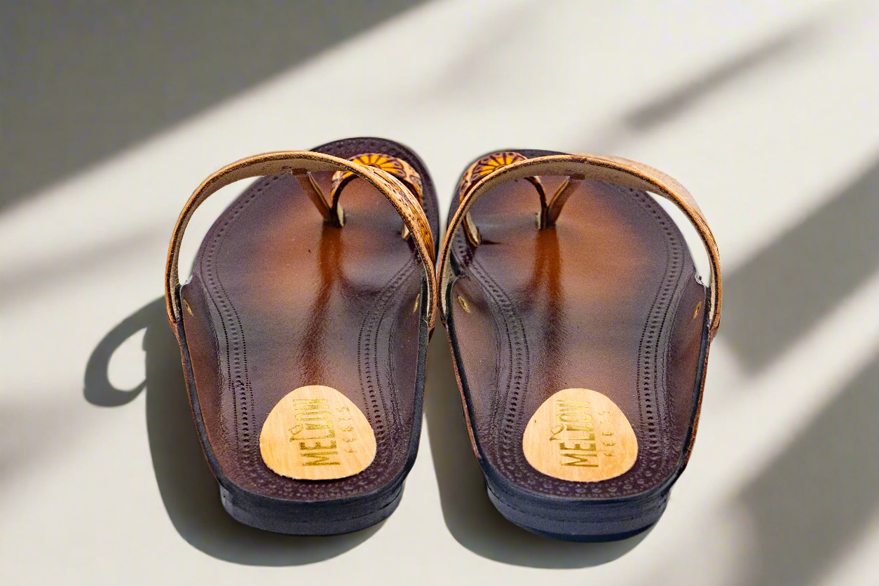 Handcrafted Traditional Kolhapuri Sandals – Floral Tan-Brown Design