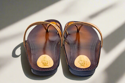 Handcrafted Traditional Kolhapuri Sandals – Floral Tan-Brown Design