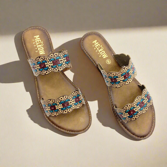 Handpainted Ethnic Brown Sandals – Dual Strap